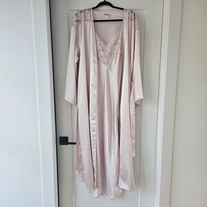 Versailles Luxurious Blush Satin Robe with Lace Detail Slip Dress Set